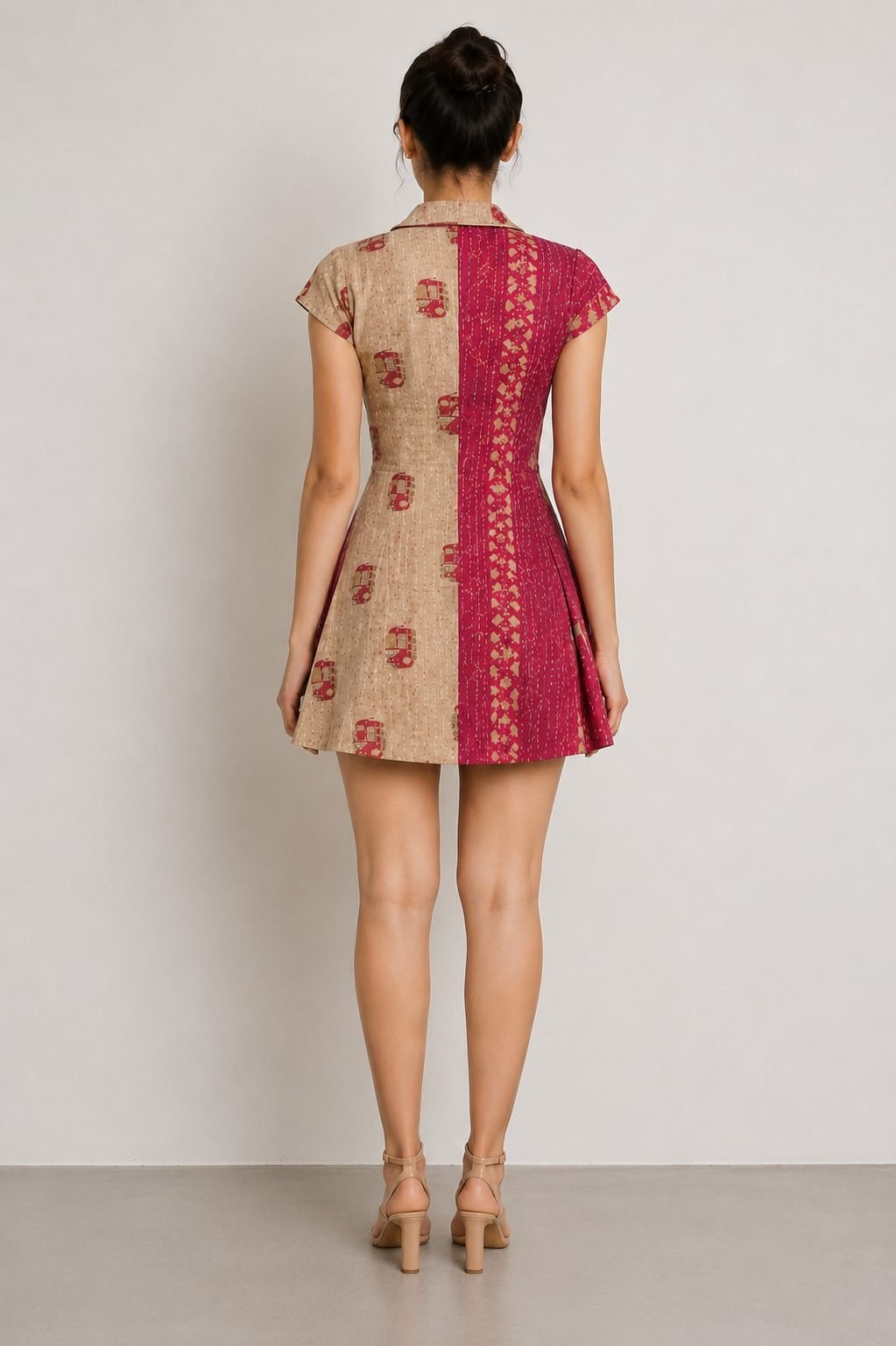 Kantha Shirt Dress - Beige &