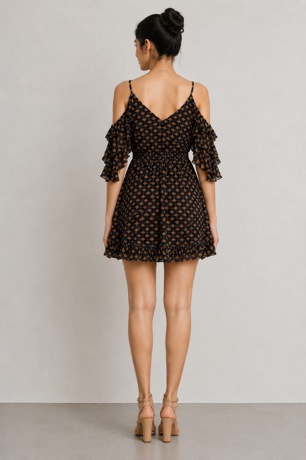 Ruffle Cold-Shoulder Dress - Black Buti