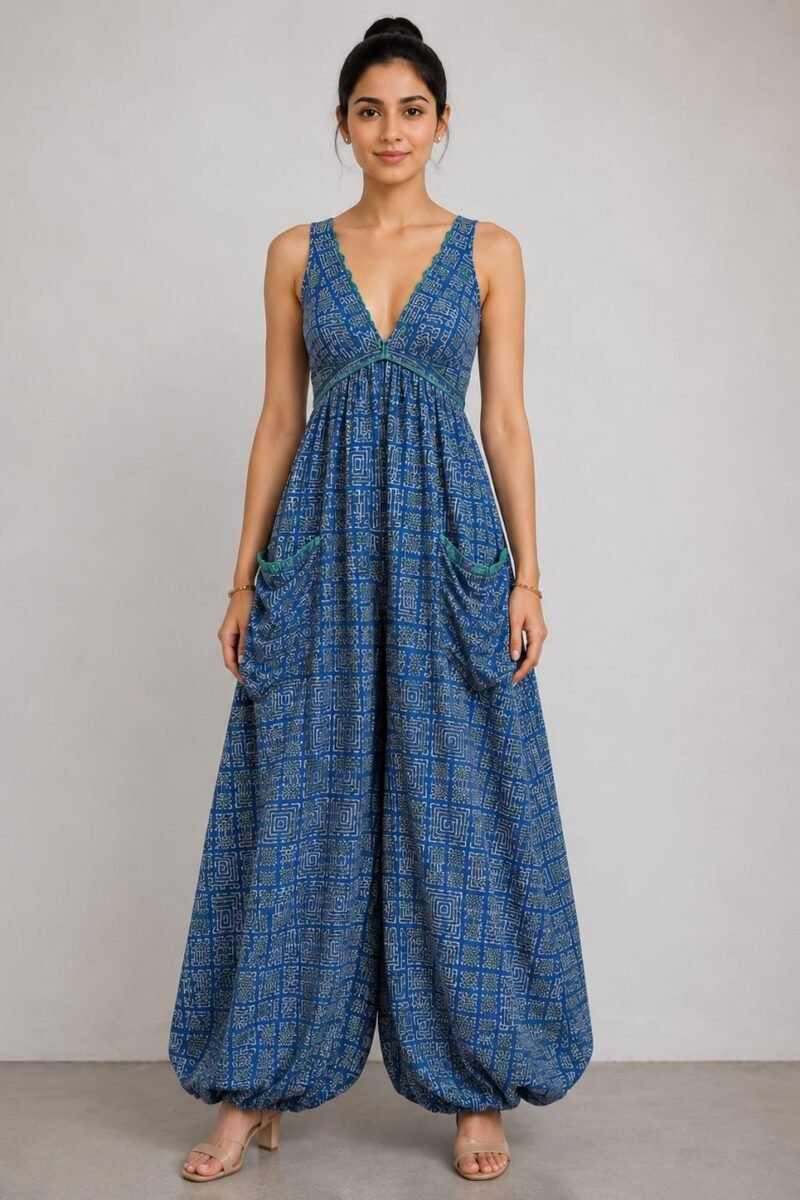 Ajrakh Harem Jumpsuit - Indigo