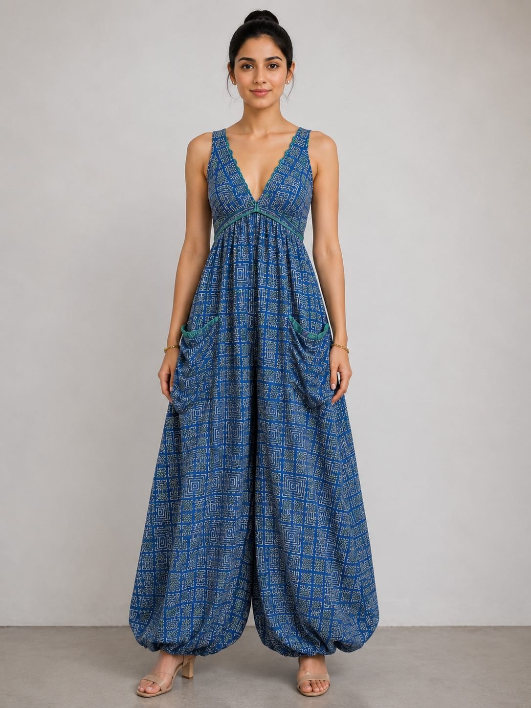 Ajrakh Harem Jumpsuit - Indigo