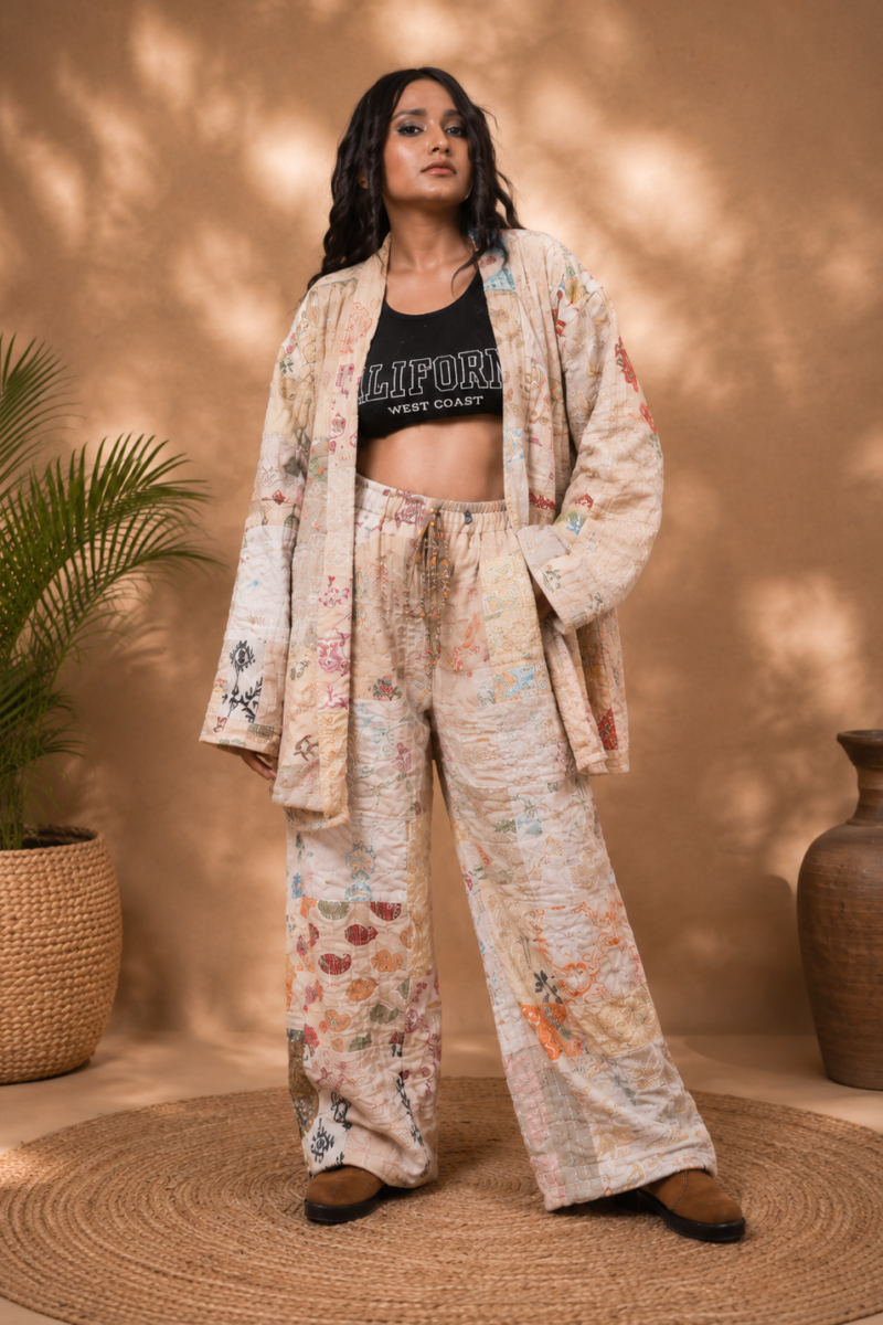Kantha Kimono Jacket + Wide Leg Pants corset