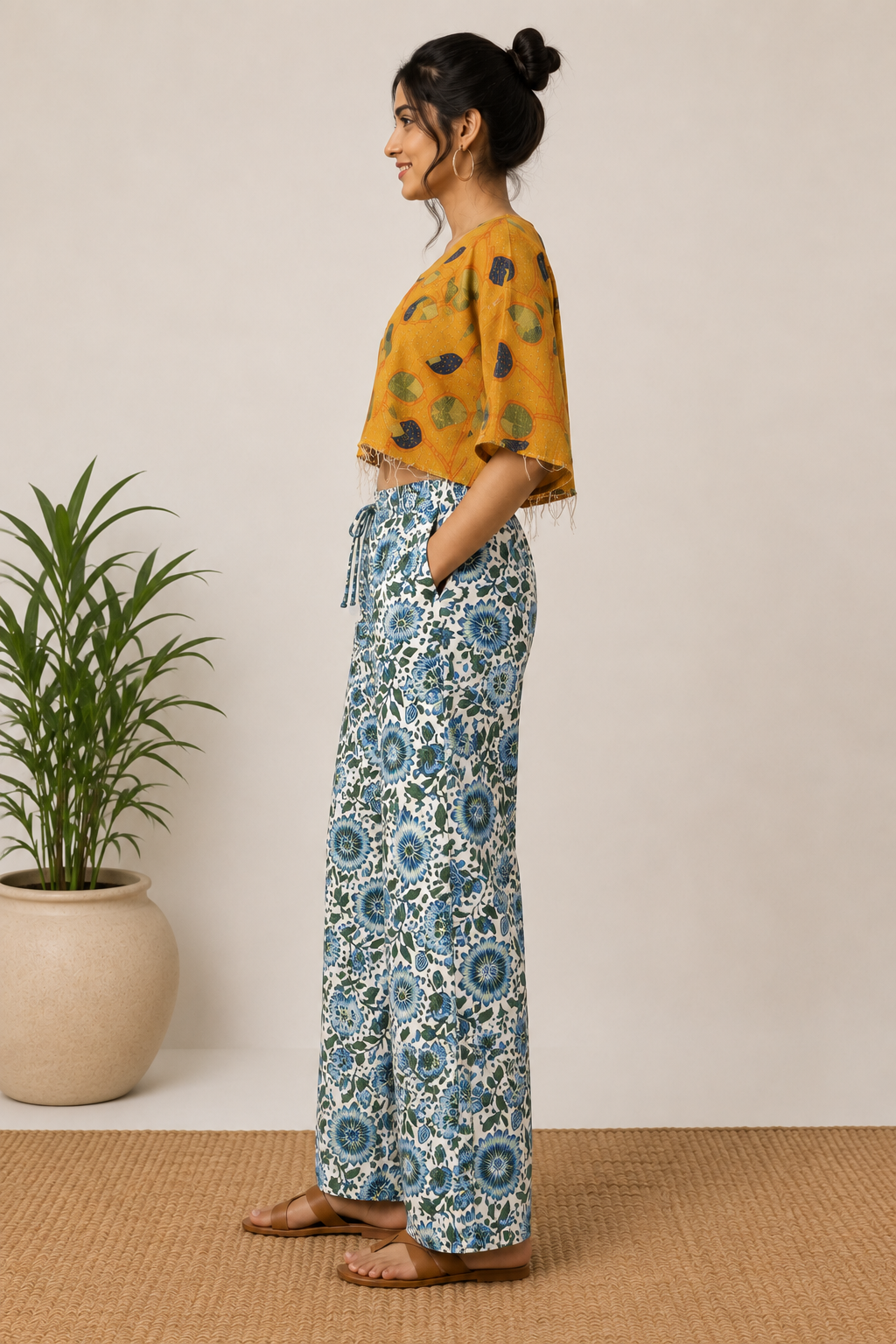 Crop Top with Floral Palazzo Pants - Image 2