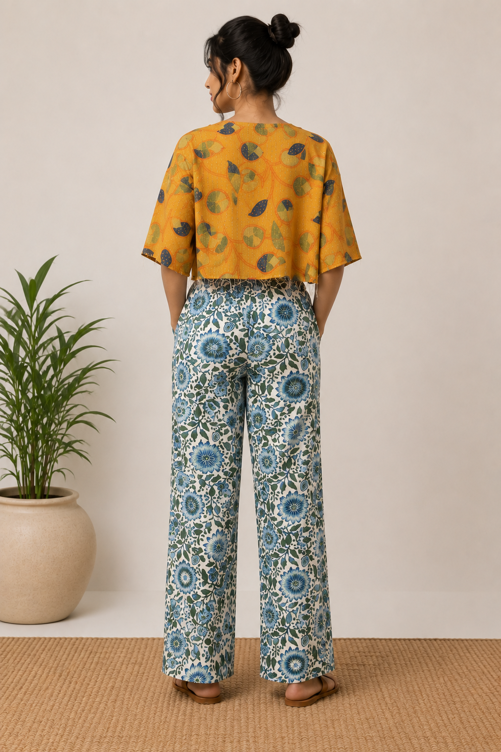 Crop Top with Floral Palazzo Pants - Image 3
