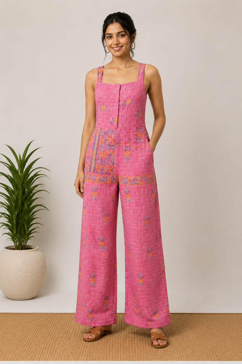 Wide-Leg Jumpsuit with Square Neck and Straps