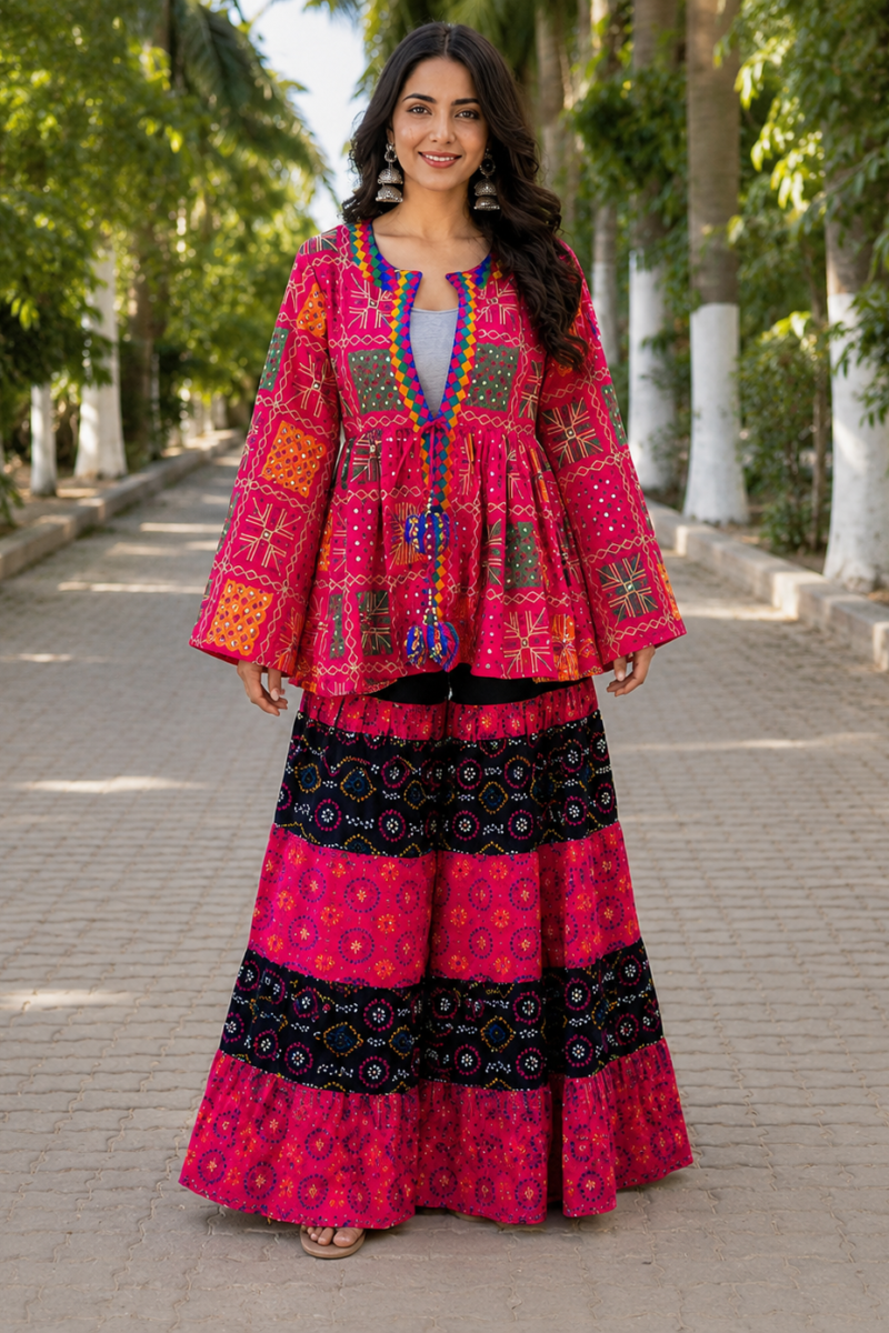 Peplum Top with Tiered Flared Palazzo Set