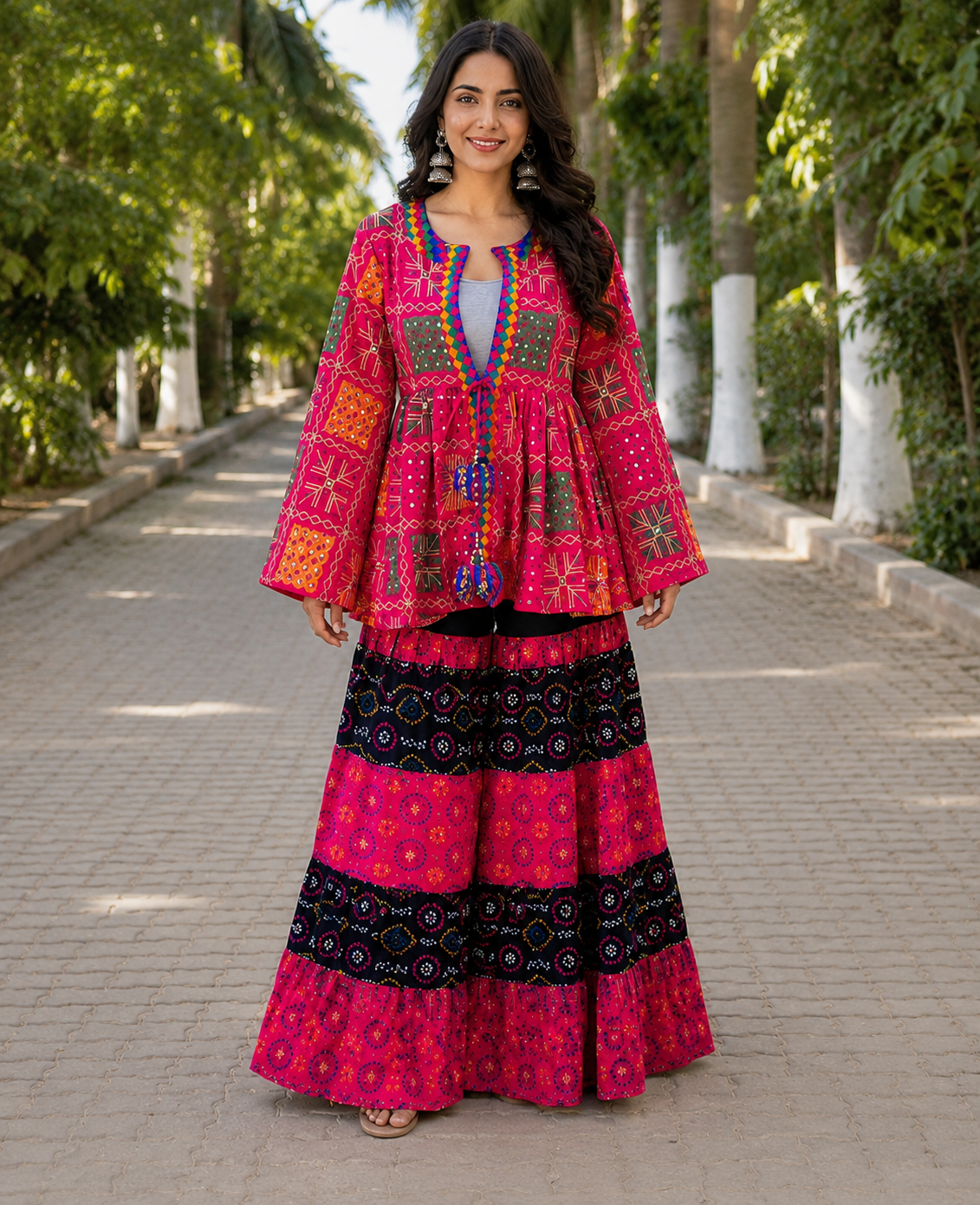 Peplum Top with Tiered Flared Palazzo Set