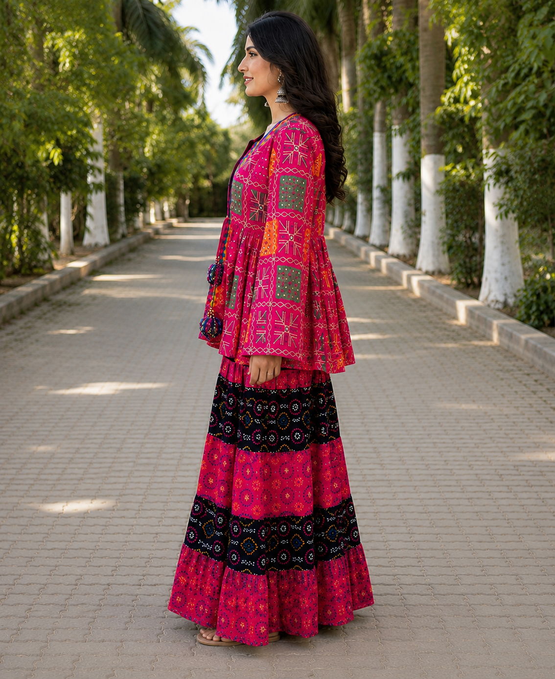 Peplum Top with Tiered Flared Palazzo Set - Image 2