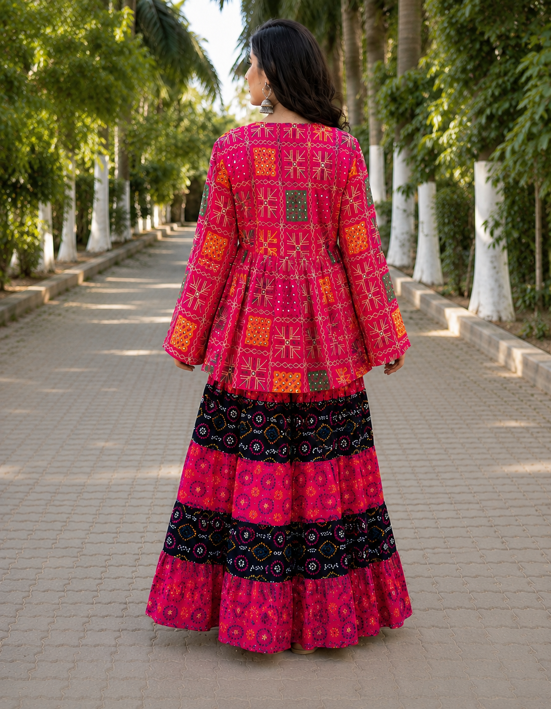 Peplum Top with Tiered Flared Palazzo Set - Image 3