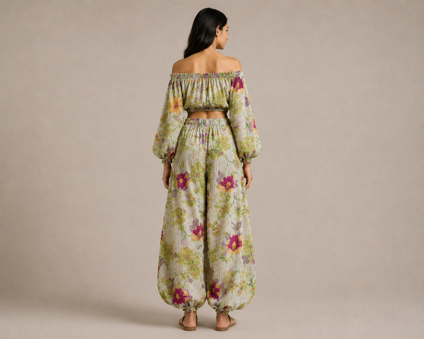Off-Shoulder Crop Top with Balloon Pants - Image 2