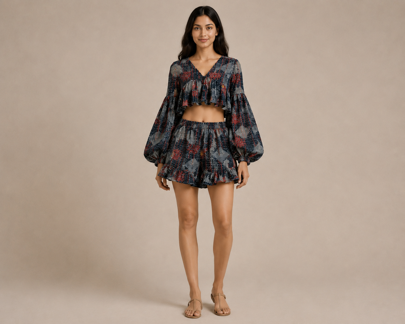 Ruffled Crop Top with Flared Shorts