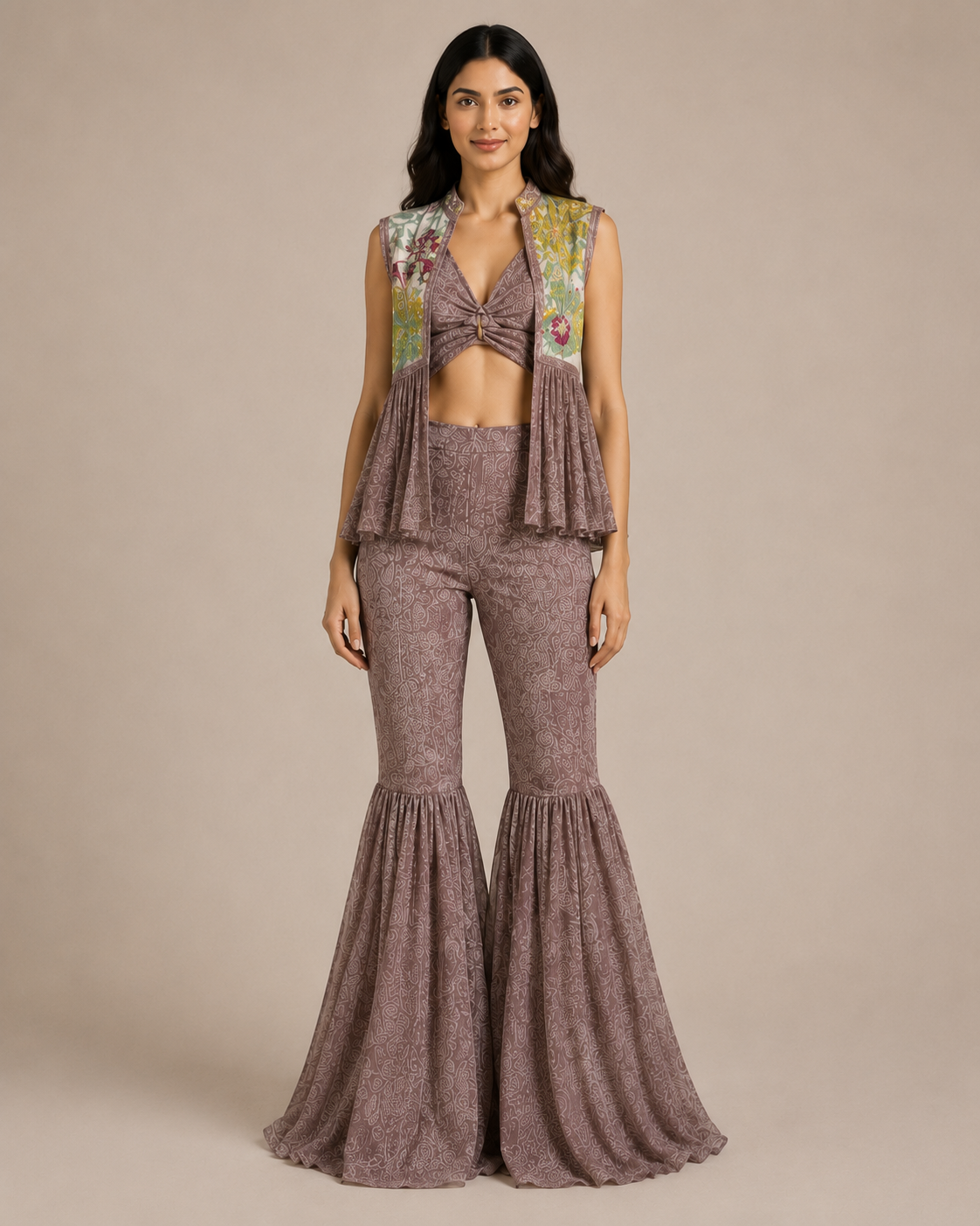 3-Piece Fusion Set with Floral Jacket and Flared Pants - Image 2