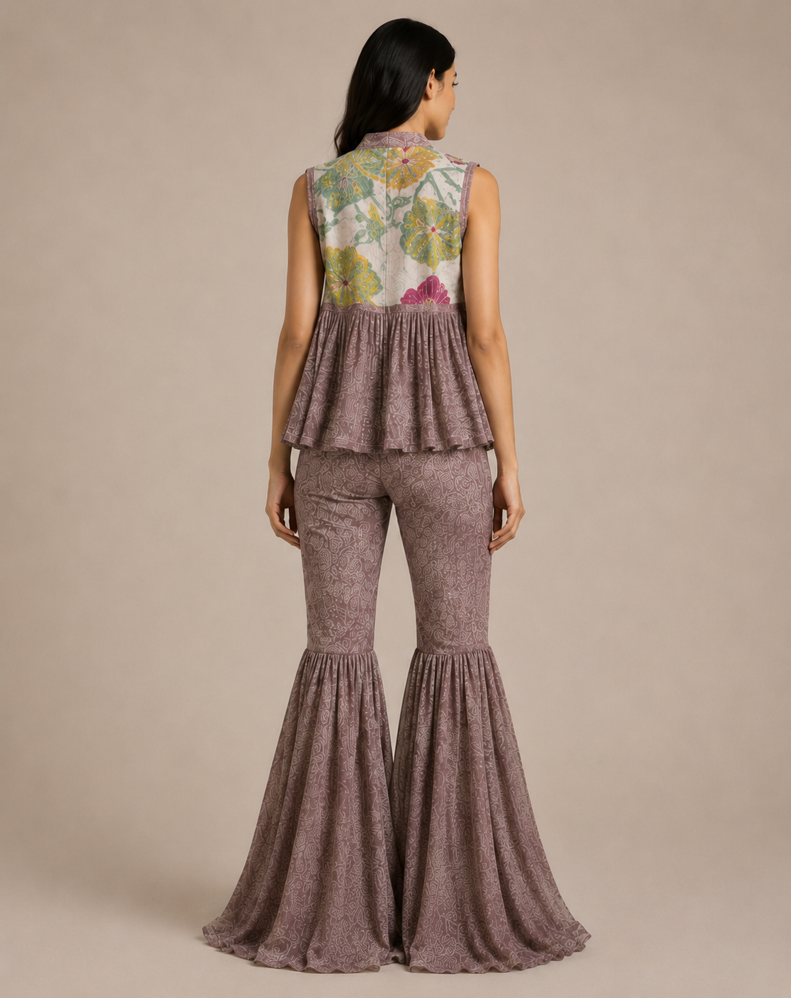 3-Piece Fusion Set with Floral Jacket and Flared Pants - Image 3