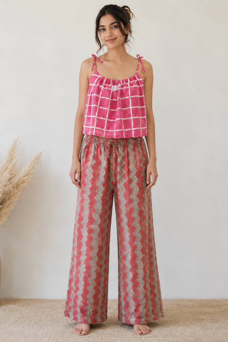 Tie-Strap Crop Top with Palazzo Pants