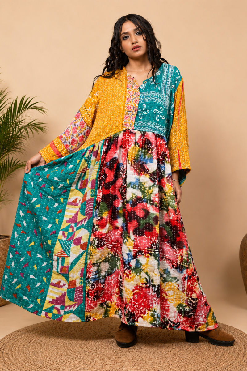 Multi-Color Kantha Maxi Dress