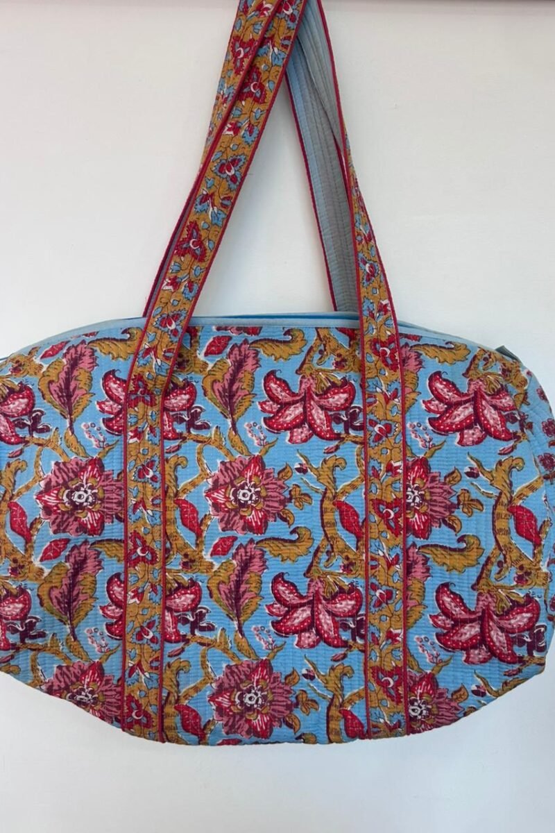 Blue Floral Vintage Fabric Tote Bag
