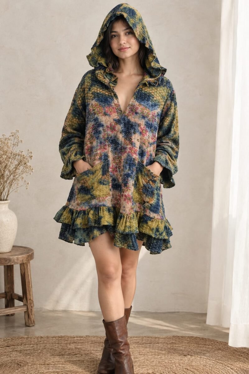 hooded midi dress