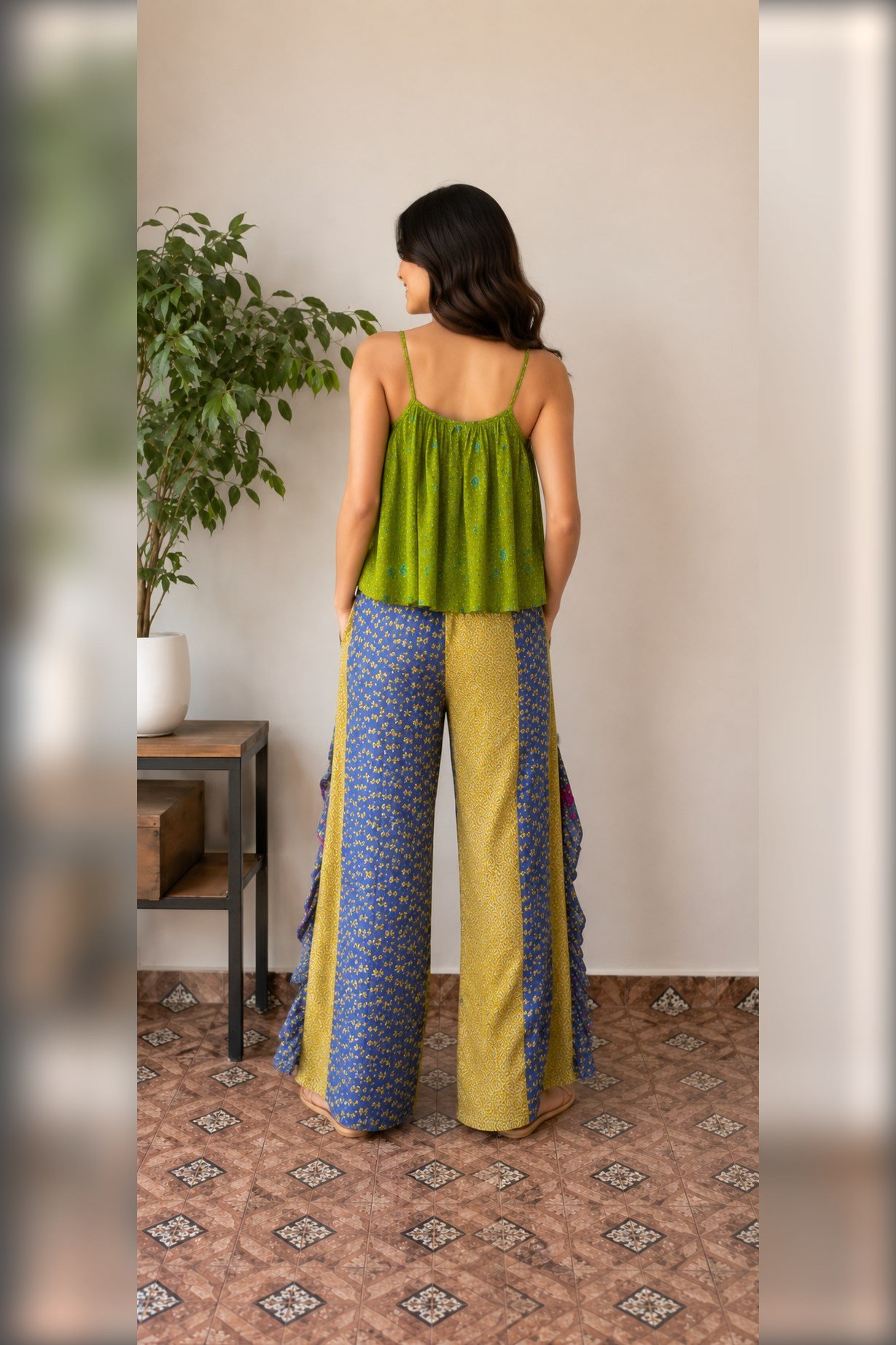 Kantha Crop Top with Frill Palazzo Pants - Image 3